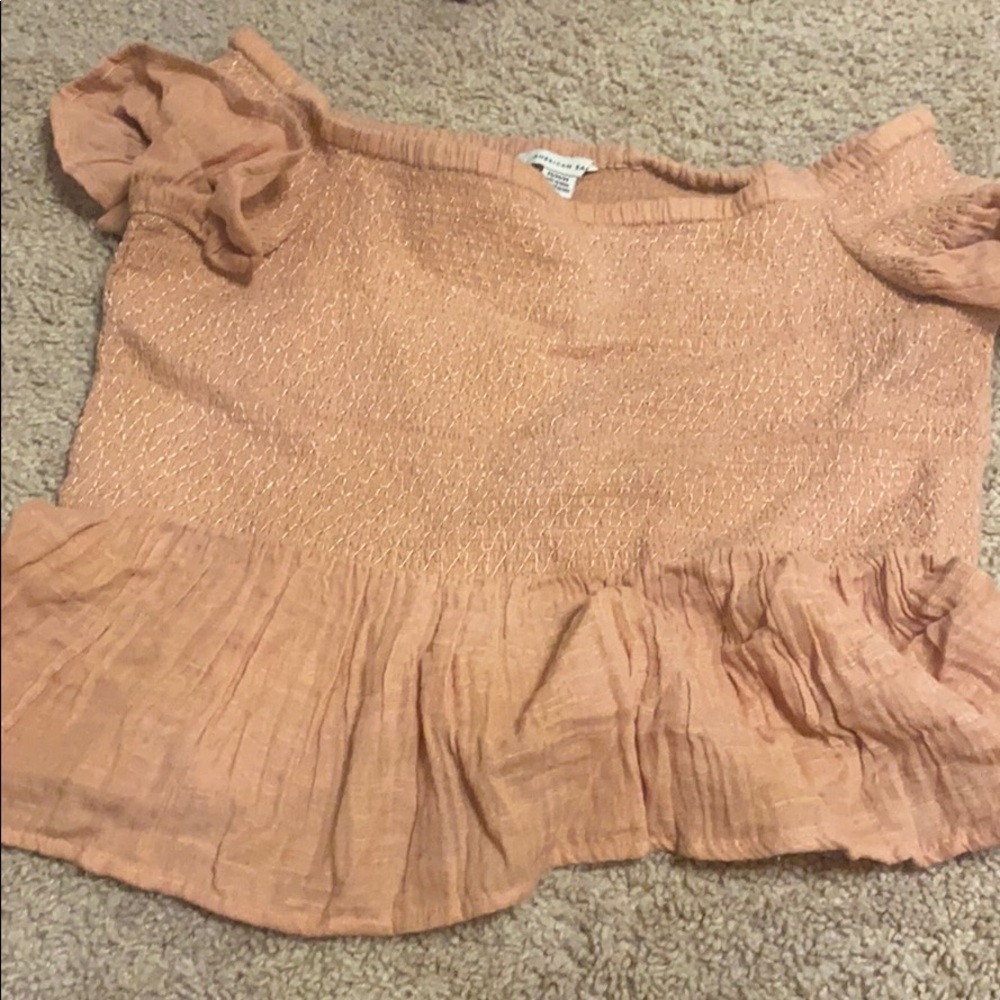 Salmon off the shoulder top